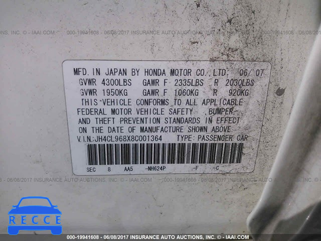 2008 Acura TSX JH4CL968X8C001364 image 8
