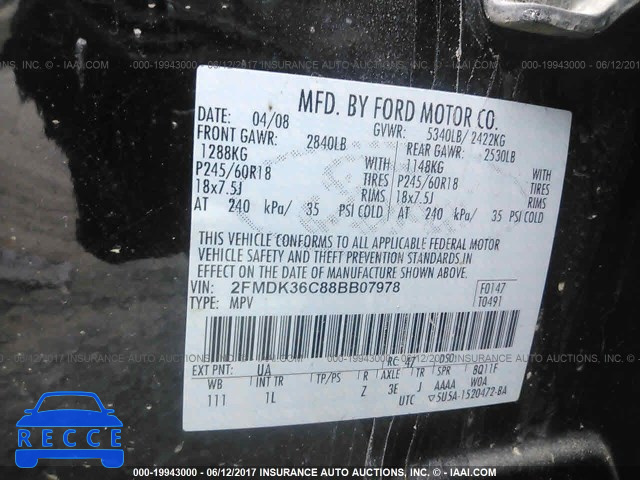 2008 Ford Edge SE 2FMDK36C88BB07978 image 8