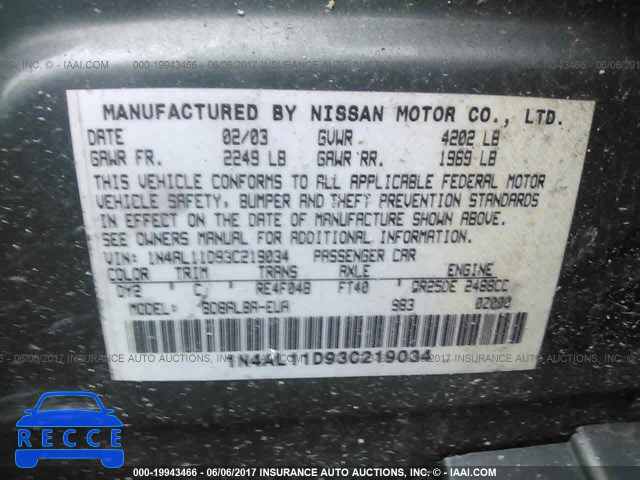 2003 Nissan Altima 1N4AL11D93C219034 image 8