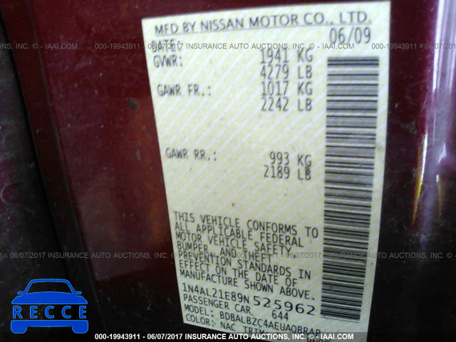 2009 NISSAN ALTIMA 1N4AL21E89N525962 image 8