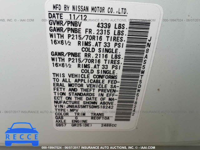 2013 Nissan Rogue S/SV JN8AS5MT5DW518242 image 8