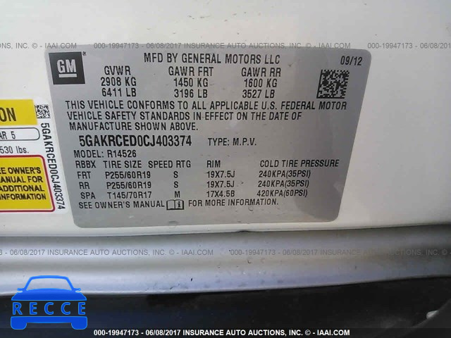 2012 Buick Enclave 5GAKRCED0CJ403374 image 8