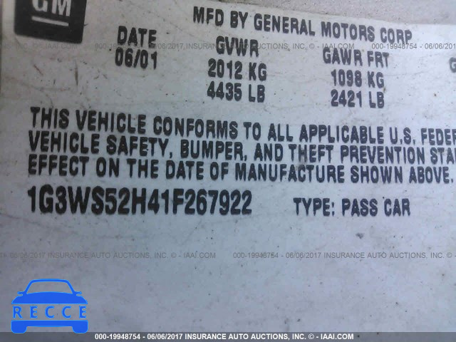 2001 Oldsmobile Intrigue GL 1G3WS52H41F267922 зображення 8