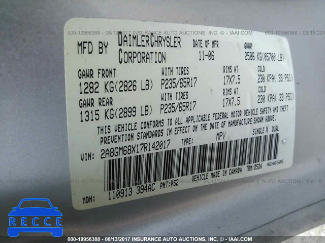 2007 Chrysler Pacifica 2A8GM68X17R142017 image 8