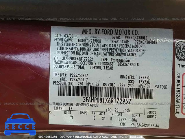 2006 FORD FUSION 3FAHP081X6R172952 зображення 8