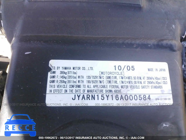 2006 Yamaha YZFR1 C JYARN15Y16A000584 image 9