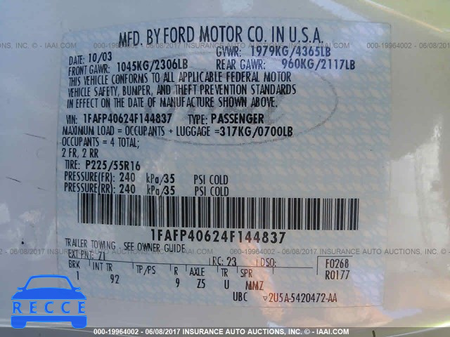 2004 Ford Mustang 1FAFP40624F144837 Bild 8