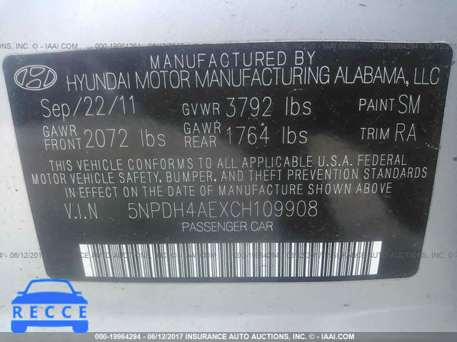 2012 Hyundai Elantra 5NPDH4AEXCH109908 зображення 8