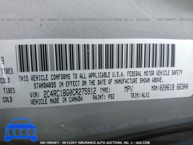 2012 Chrysler Town and Country 2C4RC1BG0CR275912 image 8
