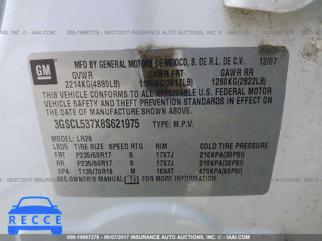 2008 Saturn VUE 3GSCL537X8S621975 image 8