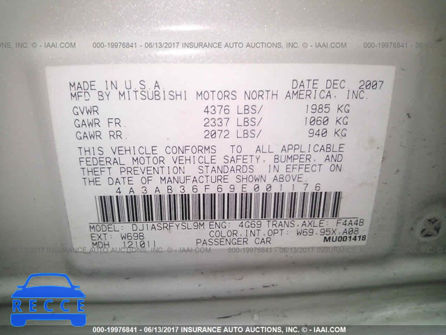 2009 Mitsubishi Galant ES 4A3AB36F69E001176 image 8