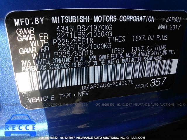 2017 MITSUBISHI OUTLANDER SPORT ES/SE JA4AP3AUXHZ043278 image 8