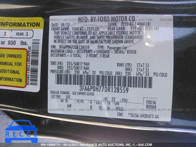 2013 Ford Fusion 3FA6P0H77DR128559 image 8