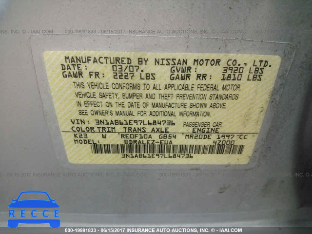 2007 Nissan Sentra 3N1AB61E97L684736 image 8