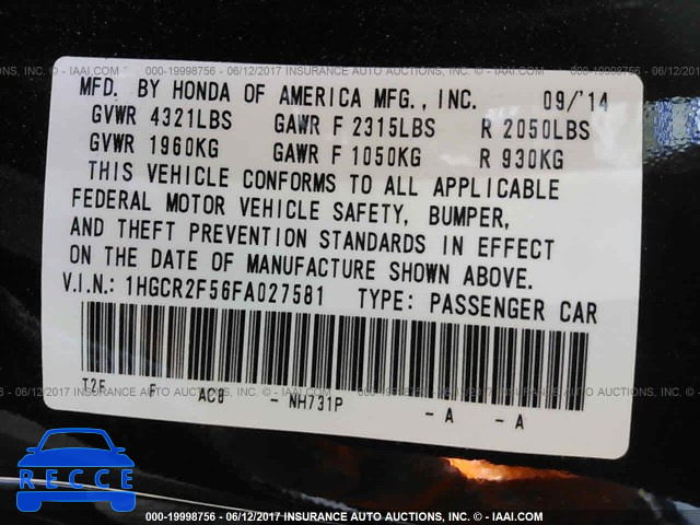 2015 Honda Accord 1HGCR2F56FA027581 Bild 8
