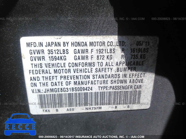 2011 Honda FIT JHMGE8G31BS009424 image 8