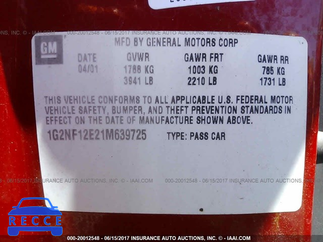 2001 Pontiac Grand Am SE1 1G2NF12E21M639725 image 8