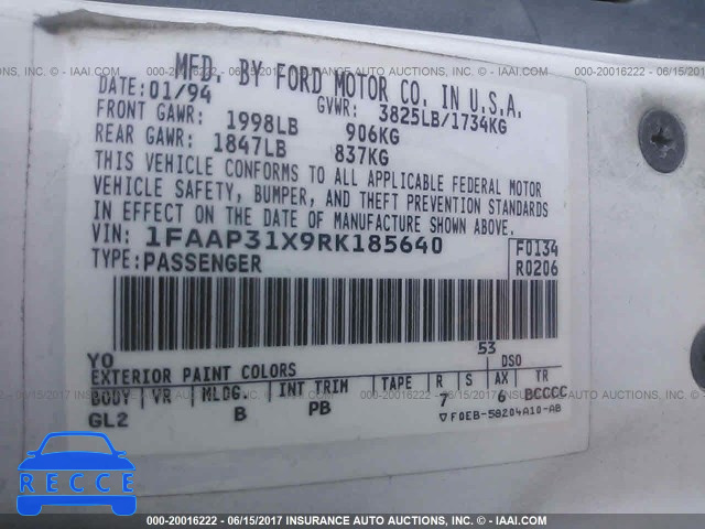1994 Ford Tempo GL 1FAAP31X9RK185640 Bild 8