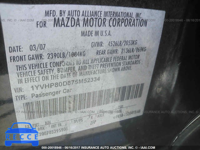 2007 Mazda 6 1YVHP80D875M52334 image 8