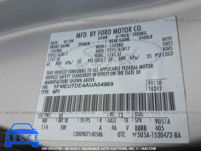 2010 Ford Explorer 1FMEU7DE4AUA04969 image 8