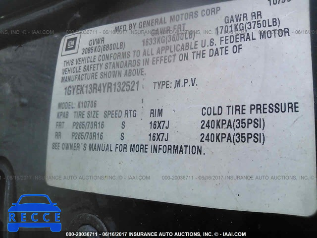 2000 CADILLAC ESCALADE 1GYEK13R4YR132521 image 8