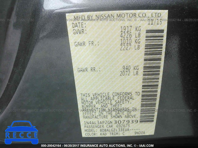 2016 Nissan Altima 1N4AL3AP2GN307939 image 8