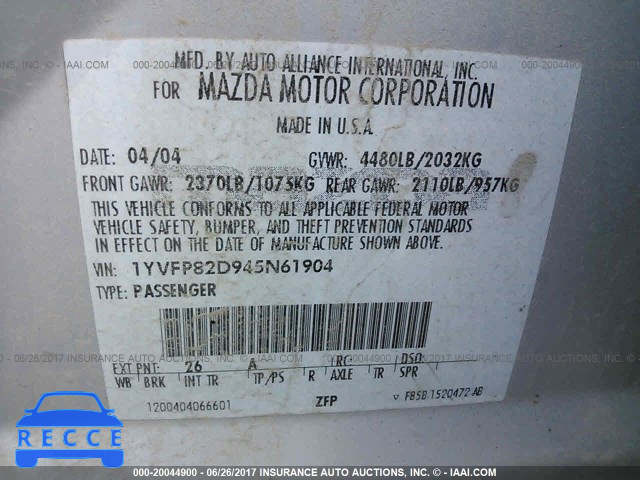 2004 Mazda 6 1YVFP82D945N61904 image 8