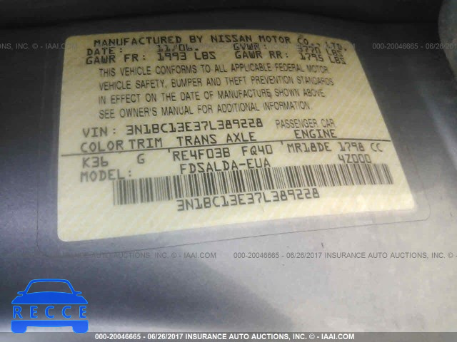 2007 Nissan Versa S/SL 3N1BC13E37L389228 image 8