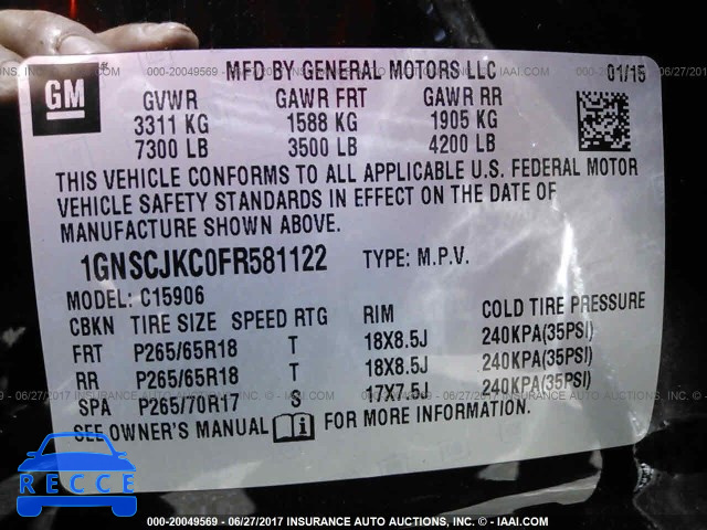 2015 Chevrolet Suburban 1GNSCJKC0FR581122 image 8