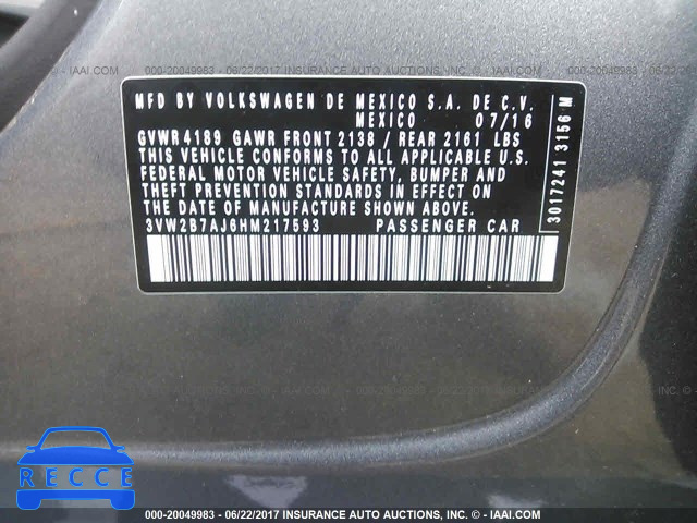 2017 VOLKSWAGEN JETTA 3VW2B7AJ6HM217593 image 8