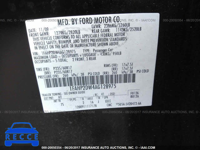 2010 Ford Taurus SE 1FAHP2DW4AG128975 image 8