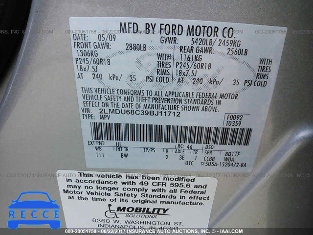 2009 Lincoln MKX 2LMDU68C39BJ11712 image 8