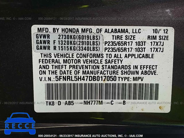 2013 Honda Odyssey 5FNRL5H47DB017050 image 8