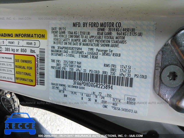 2016 Ford Fusion SE 3FA6P0HDXGR225894 image 8
