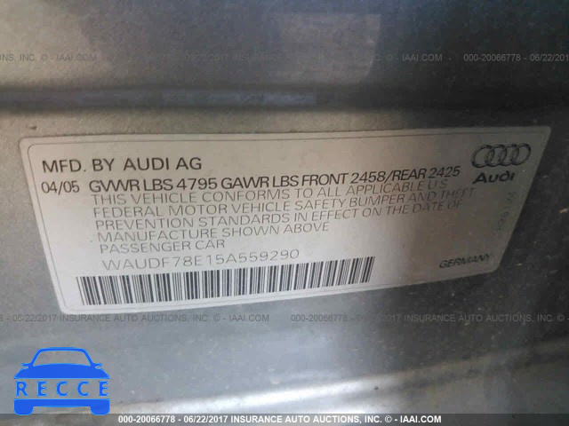2005 Audi A4 2.0T QUATTRO WAUDF78E15A559290 image 8