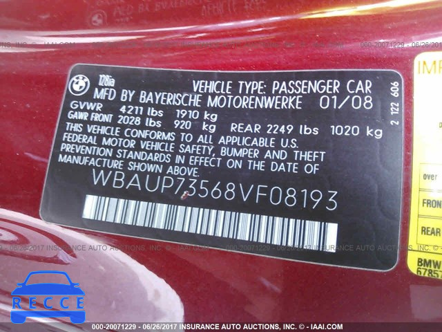 2008 BMW 128 I WBAUP73568VF08193 image 8