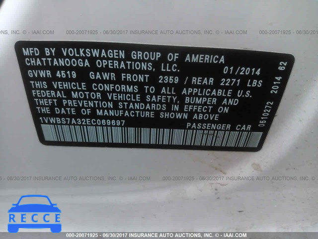 2014 Volkswagen Passat 1VWBS7A32EC069697 image 8