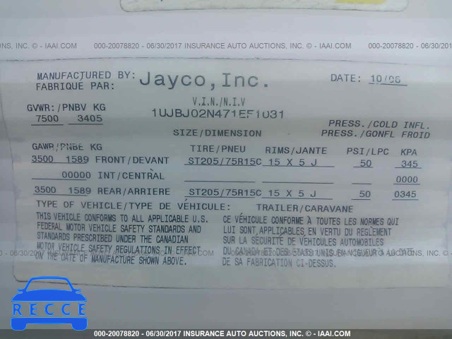 2007 JAYCO OTHER 1UJBJ02N471EF1031 зображення 8