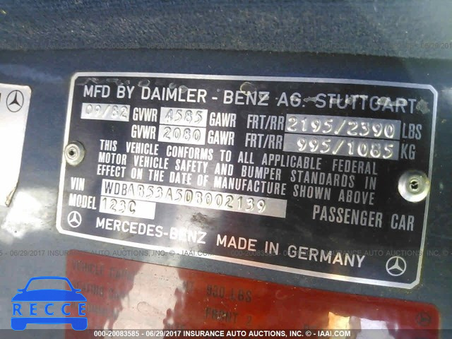 1983 Mercedes-benz 300 WDBAB53A5DB002139 зображення 8
