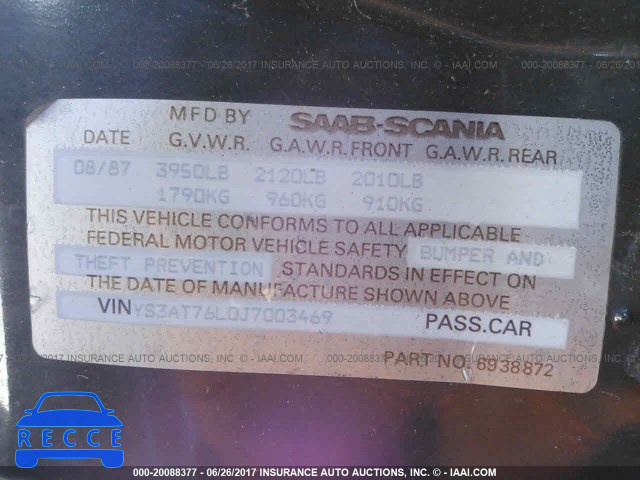 1988 Saab 900 YS3AT76L0J7003469 зображення 8