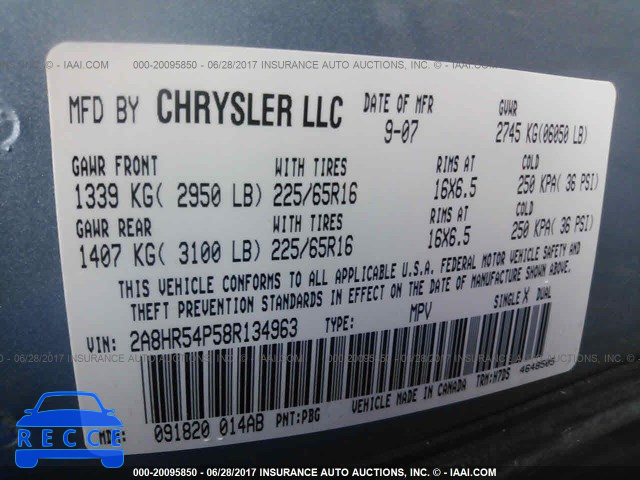 2008 Chrysler Town and Country 2A8HR54P58R134963 image 8