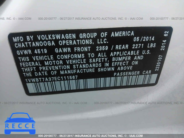 2014 Volkswagen Passat 1VWBT7A37EC111567 image 8