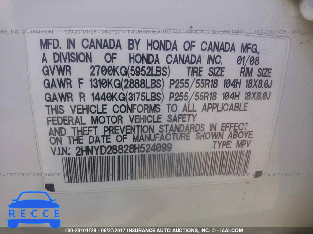 2008 Acura MDX SPORT 2HNYD28828H524099 image 8