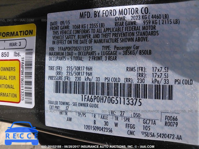 2016 Ford Fusion SE 1FA6P0H70G5113375 image 8