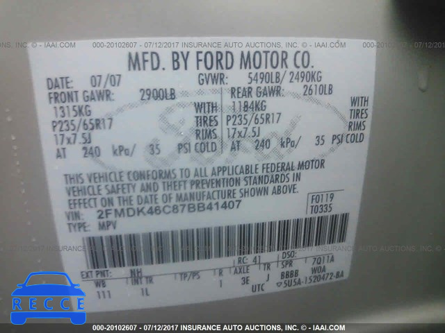 2007 Ford Edge SE 2FMDK46C87BB41407 Bild 8