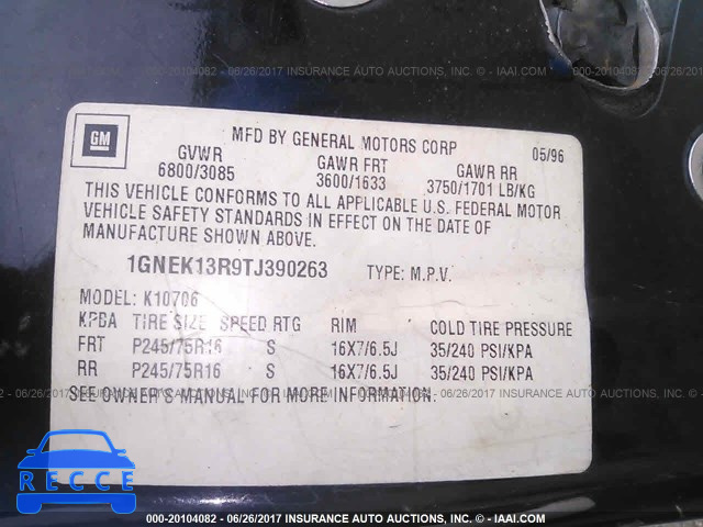 1996 Chevrolet Tahoe K1500 1GNEK13R9TJ390263 image 8