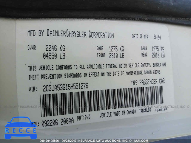 2005 Chrysler 300 TOURING 2C3JA53G15H551276 image 8