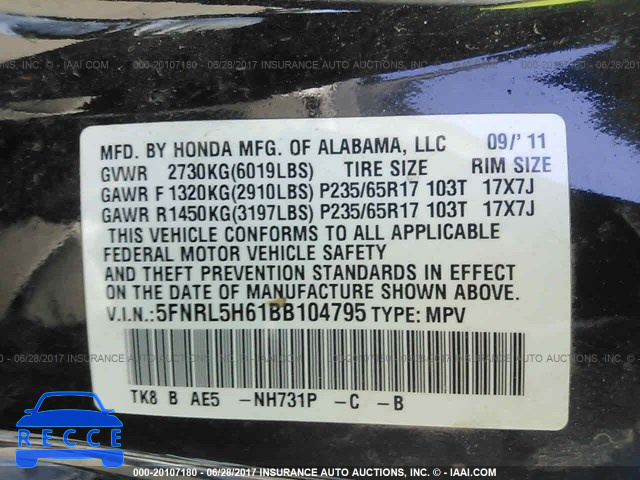 2011 Honda Odyssey EXL 5FNRL5H61BB104795 image 8