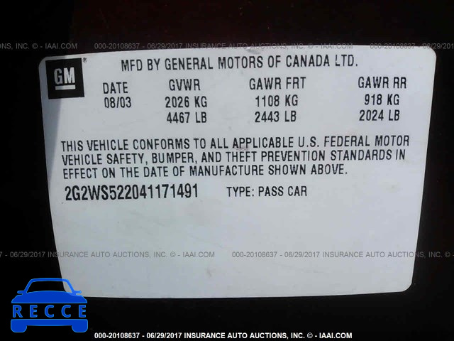 2004 Pontiac Grand Prix 2G2WS522041171491 image 8