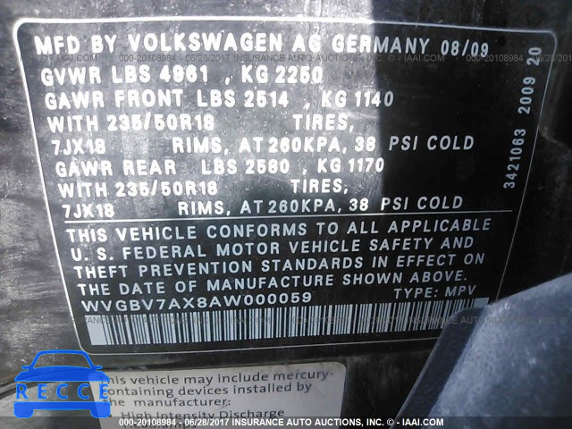 2010 Volkswagen Tiguan WVGBV7AX8AW000059 Bild 8